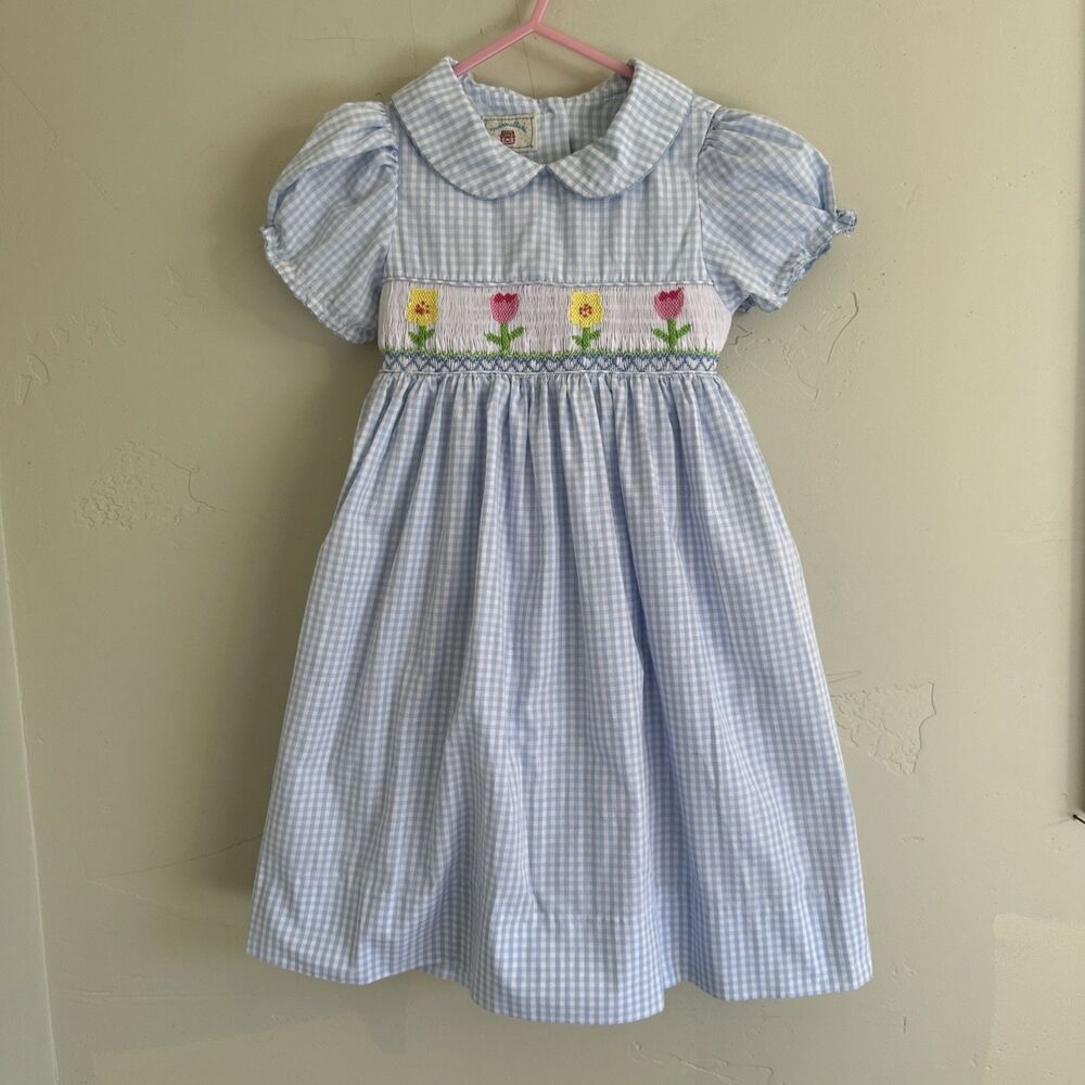 Marmellata 4T Blue Gingham Smocked Dress Baby Girls Ruching